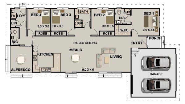 steel frame 4 bedroom house plan